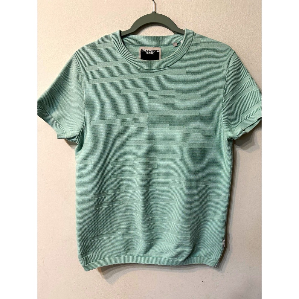 JACK & JONES Core Men Knit T-Shirt Short Sleeve Sweater Pastel Turquoise Large L